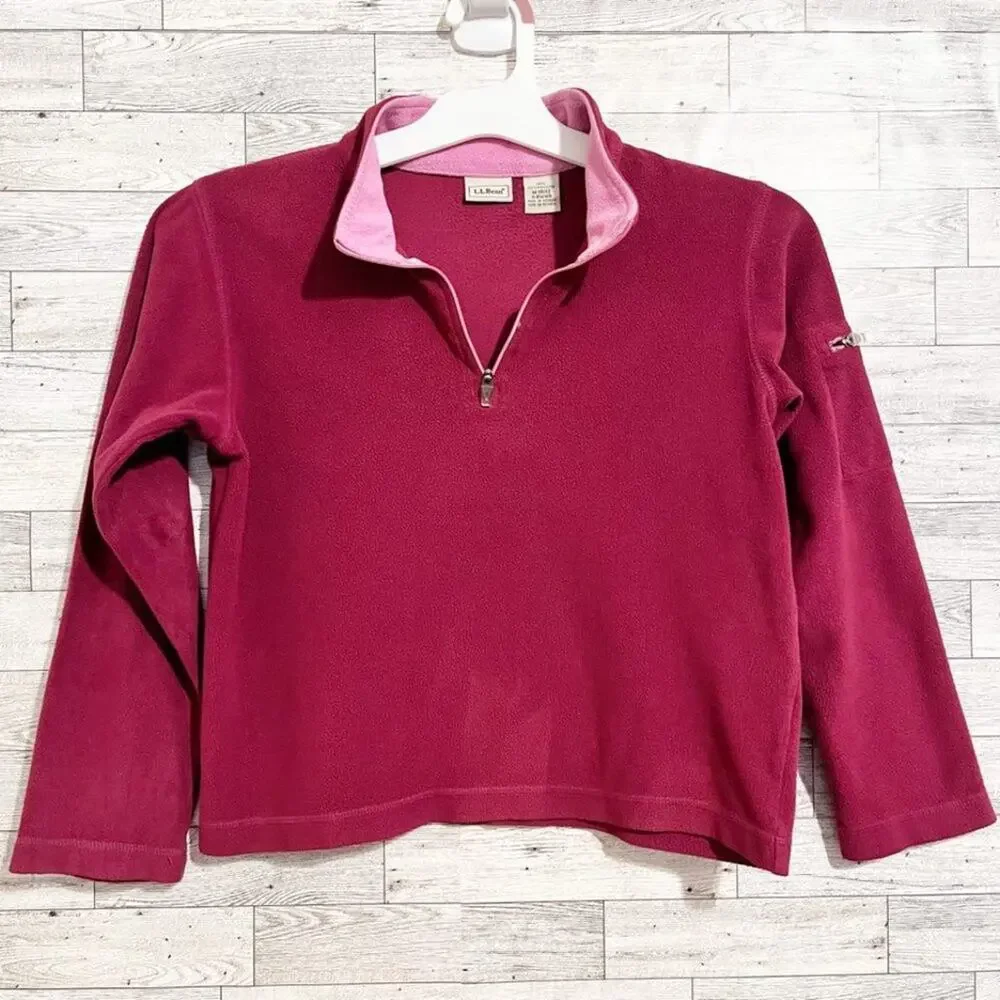 LL BEAN Girls Quarter Zip Fleece Pullover M 10/12 | Cozy Outdoor Layer